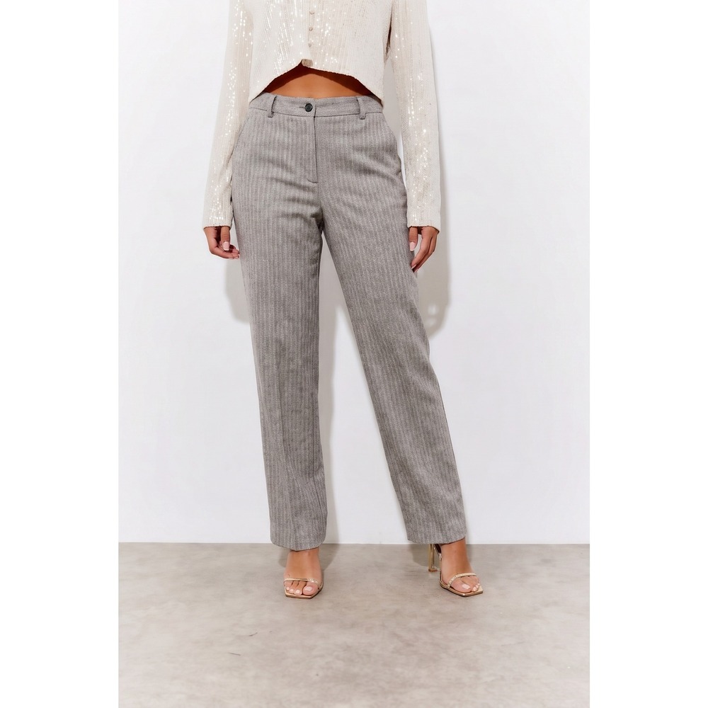 LL Bean Womens 12P Grey Herringbone Straight Leg Cotton Dress Pants Professional